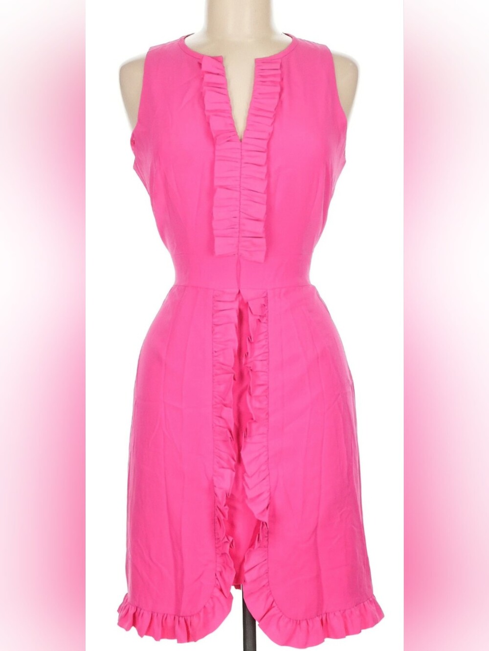 Gianni Bini Vivid Pink Ruffle Tie Waist Sheath Wedding Guest Dress NWOT 6